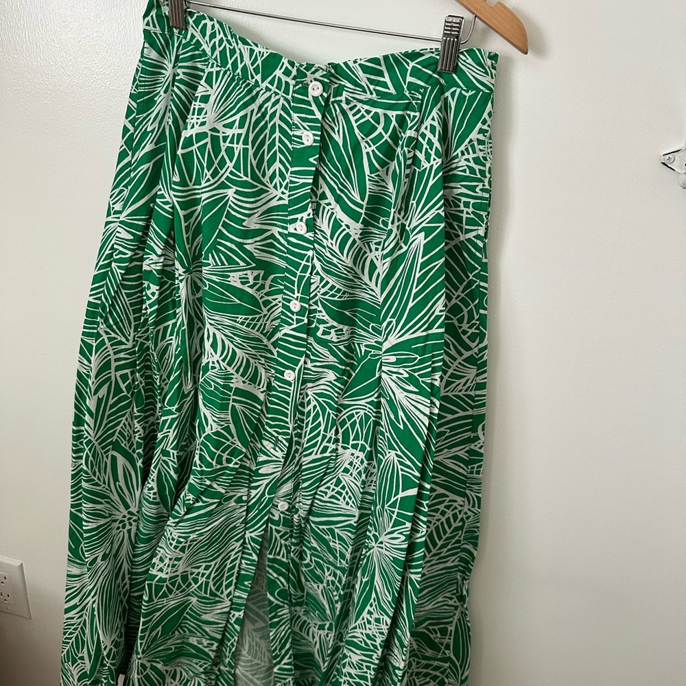 Tropical Green Leaf Maxi Skirt
